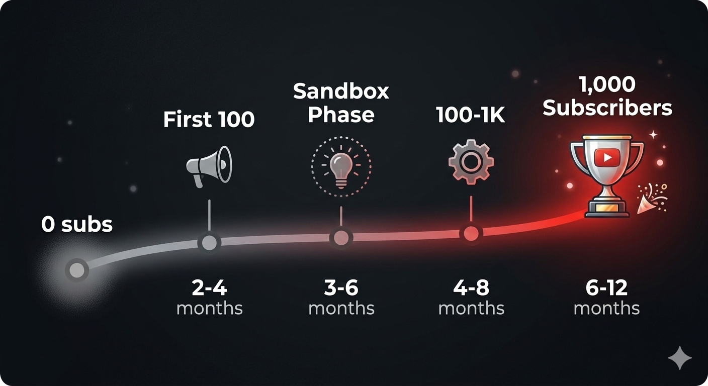 Channel growth timeline from 0 to 1,000 subscribers