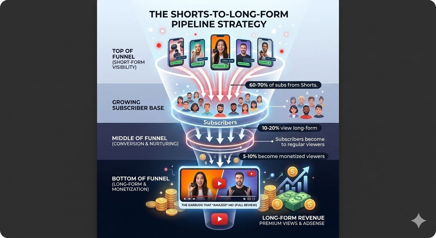 Shorts to long-form funnel pipeline strategy