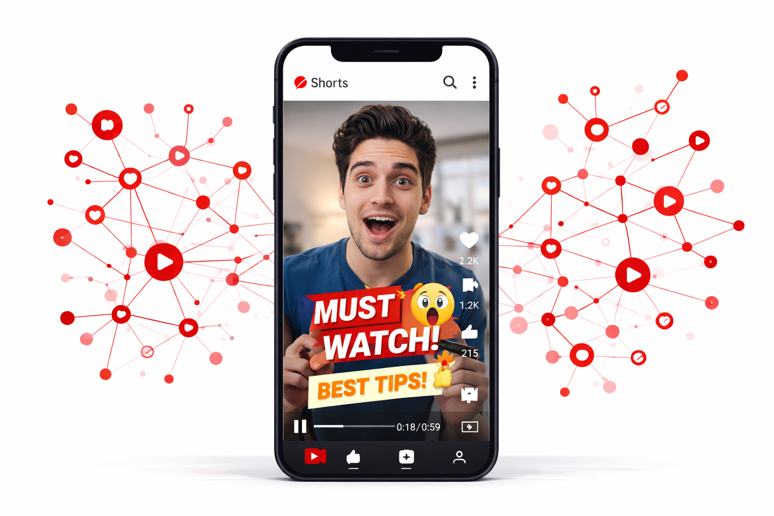 Vertical Shorts format on smartphone with algorithm distribution